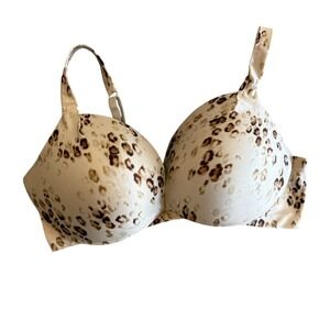 Victorias Secret Plunge Bra 36DD Leopard Print Tan Brown Underwire Padded 07/12